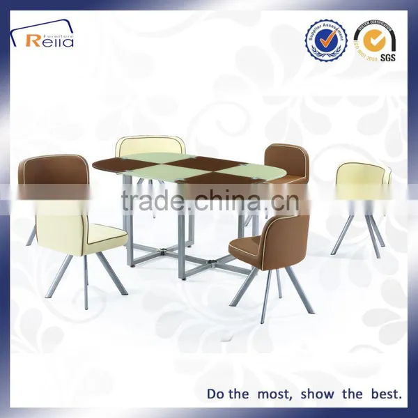 Hot Sale Cheap Used Dining Table Glass Top Metal Legs Dining Set 1 Table 4 Chair photo-6