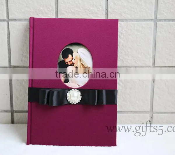 Custom Handmade Luxury Dark Fuchsia Wedding Guest Book With You Own Photo photo-2