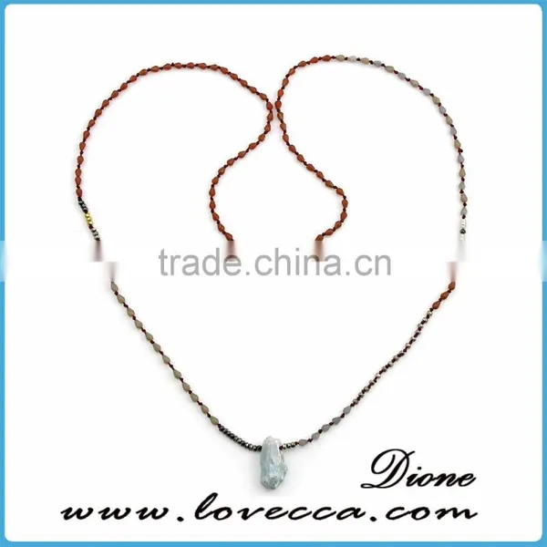 New Fashion Cheap Bead Necklace Silver Alloy Gemstone Tassel Pendant Necklace photo-5