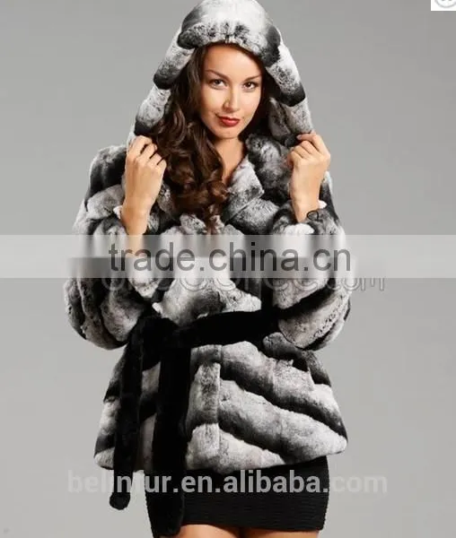 Fashion Winter Women Featured Natural Real Chinchilla Rabbit Fur Coat photo-2