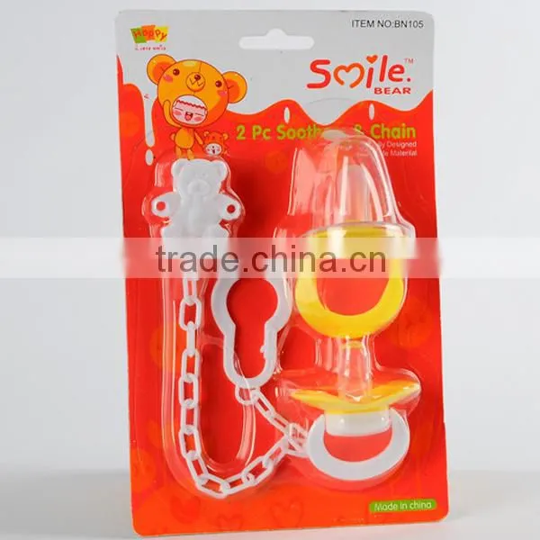 3PK High Quality Light Wooden Pacifier Clip Baby Pacifier With Plastic Clips photo-2