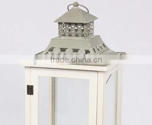 Cheap Wooden Lantern With Metal Top White Color photo-5