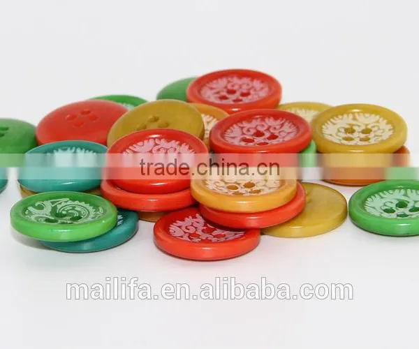 4 Holes Fancy DTM Red, Blue, Green, Yellow, Orange Natural Corozo Nut Logo, Figure Engraved on Buttons photo-2