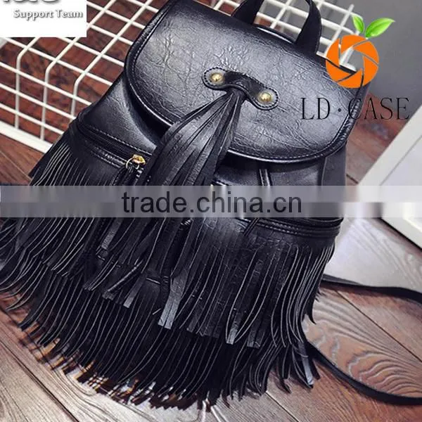 Custom High Quality Leather Women Bag Tassel Rivet Girls Backpack photo-4