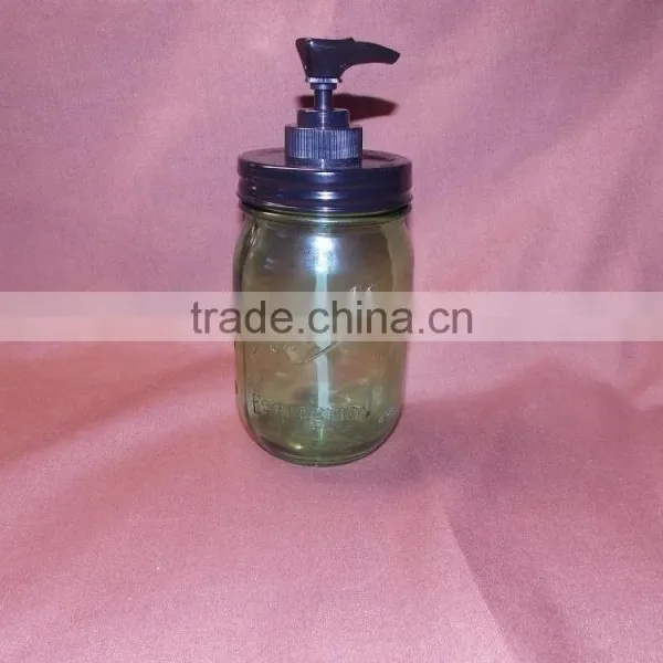 Vintage Mason Jar Soap Dispenser With Antiqued Black Lid & Pump photo-6
