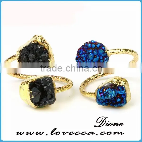 Wholesale Druzy Quartz Ring Blue Natural Druzy Agate Stone Round 10mm Gold photo-4