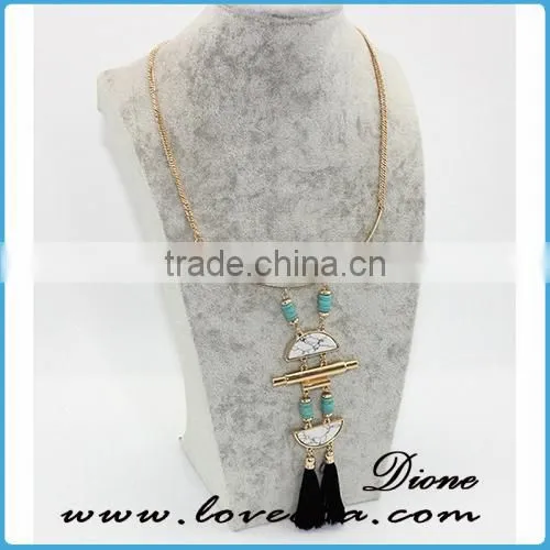 Wholesale Synthetic Gemstone Tassel Necklace With Long Gold Druzy Chain photo-3
