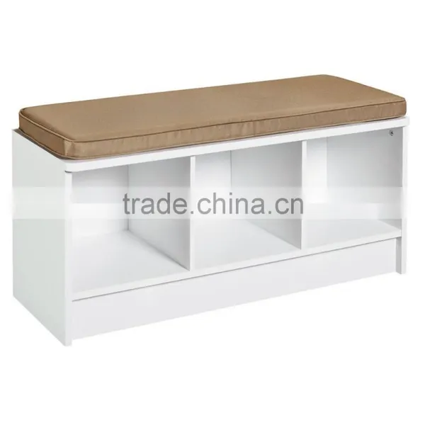 3-Cube Storage Bench With Cushion Seat MDF Wood Shoe Organizer Shoe Rack Home Entryway Storage Bench photo-4