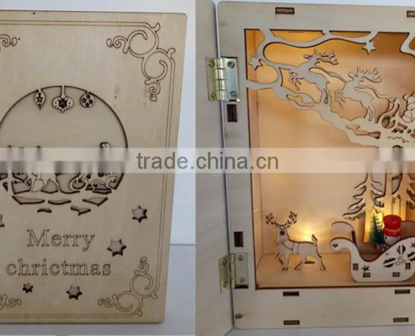 Christmas Laser Wooden Engraving Book LED Box Gift photo-5