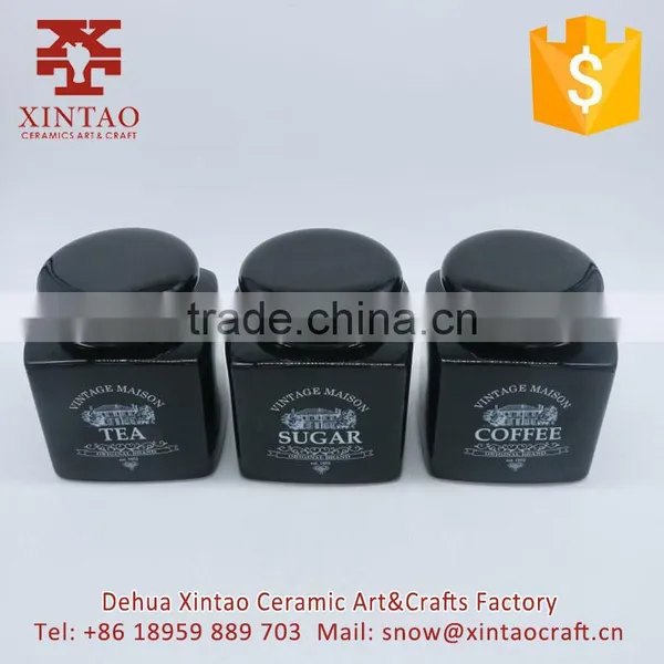 Wholesale Set of 3 Custom Logo Black Ceramic Salt and Pepper Shaker Cruet Set photo-5