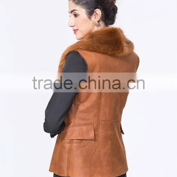 New Fashion Wholesale Clothing Manufacturers Women Suede Gilet With Fur Collar photo-4
