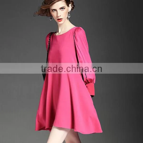 Women Elegant Bracelet Sleeve Round Neck Satin Blue Color High Waist Short Dress photo-5