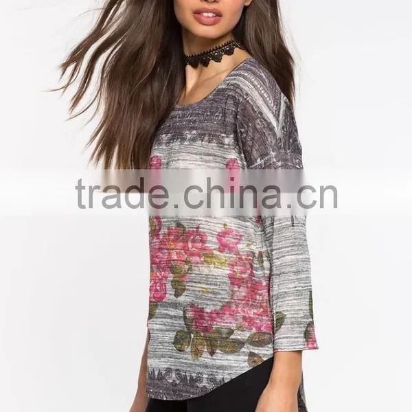Hot Sale Floral Printed t Shirt Elegant Design for Ladies Wholesale photo-3