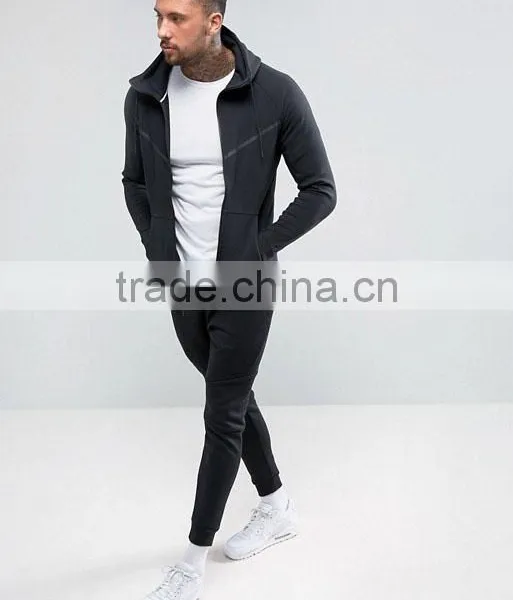 2017High Quality New Design Durable Drawstring Hood Cotton Polyester Sweat Black Casual Men Gym Sports Jacket photo-4