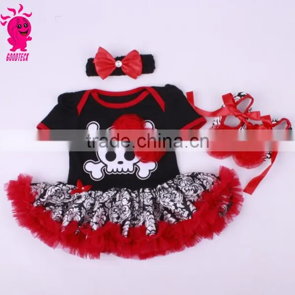 Helloween New Fashion 3pcs Skull Princess Short Sleeve Romper Sets Including Romper,headband and Shoes photo-3