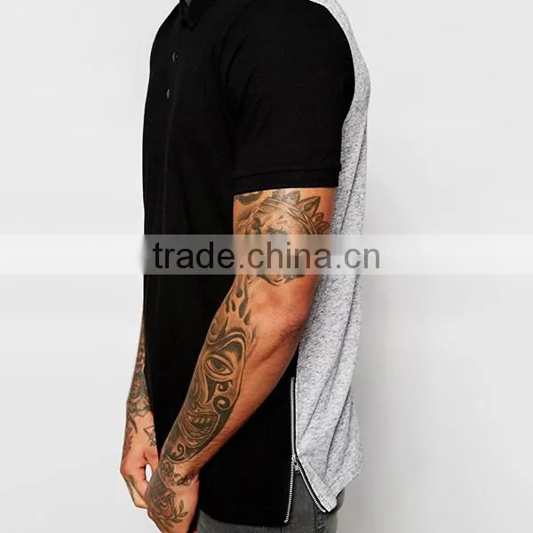 100% Cotton Custom Your Logo t Shirt Polo With Side Zip PS0114A photo-3