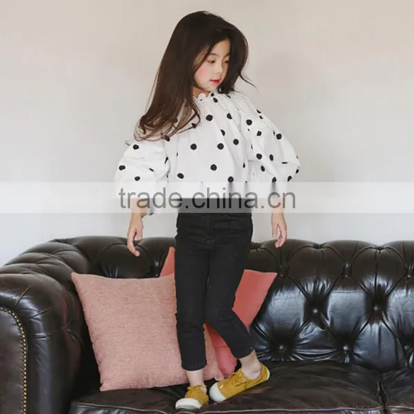 2-7 Years 2017 New Autumn Lantern Sleeve Good Quality Cotton Dots Girls Blouse photo-3