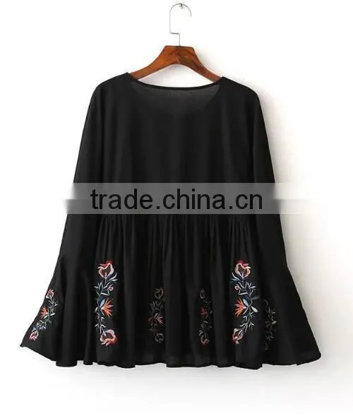 Runwaylover EY2375B 2017 Fashion Women Flare Sleeve Chiffon Embroidery Blouse photo-6