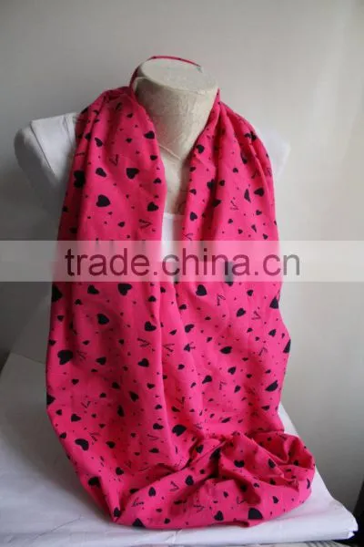 Pink Heart Infinity Scarf , Heart Printed Infinity Scarf, Neon Pink Scarf, Love Infinity Scarf photo-5