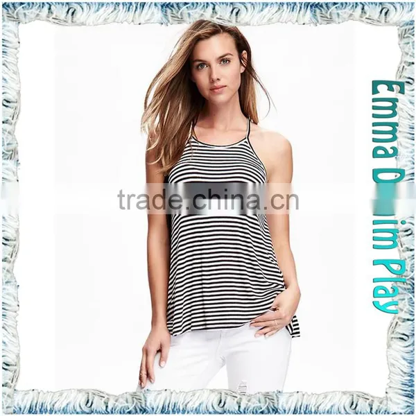 Latest Designs Sexy Ladies White Black Striped Tank Tops photo-2