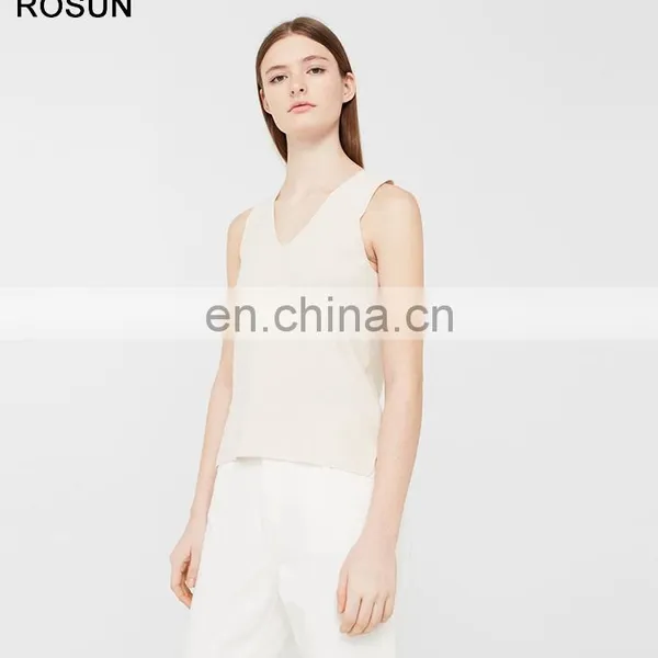 100% Cotton Knit Top for Women as Sleeveless V Neck Sweater of Plain Clothing photo-3