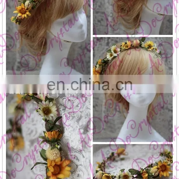 Aidocrystal Sunflower Flower Crown Bridal Tiara Wedding Hair Accessories, Flower Girl Hair Accessory photo-2