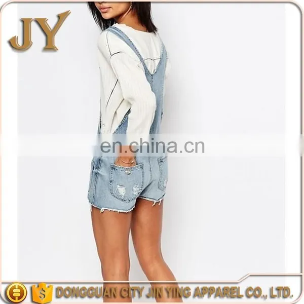 American Europe Style Denim Short Overalls Button Placket Jumpsuits Adjustable Clasp Front Straps for Wholesales photo-3