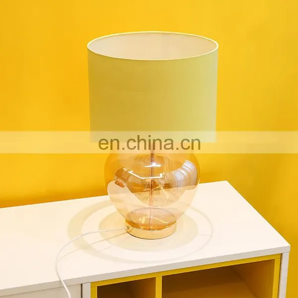 Hotel Decor Modern Yellow Lampshade Small Nightstand Glass Table Lights for Sale photo-3