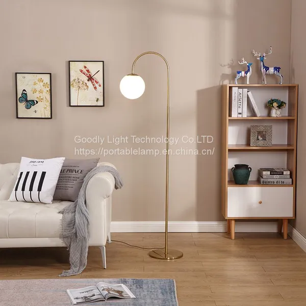 LED Light Metal Floor Lamp,Classic Design Frosted White Globe Glass Shade Standing Downlight Light photo-2