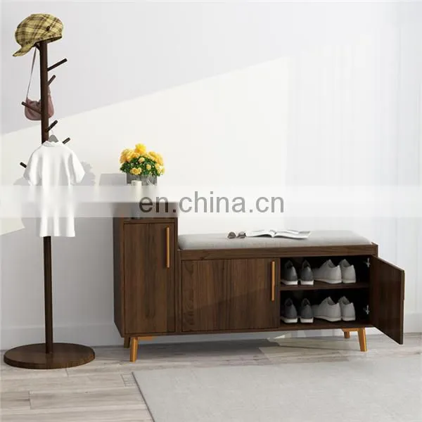 Wooden Shoe Cabinet Rack Bench With Storage Soft Seat Cushion photo-4