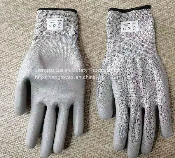 Cut Resistant Level 5 HPPE Liner PU Coated Anti Cut Gloves With EN388 4543C Bagloves photo-2