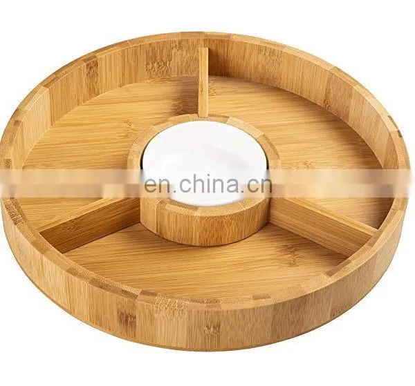 Customized Cheap Natural Bamboo Food Serving Tray 4 Compartment Fruit Plates photo-3