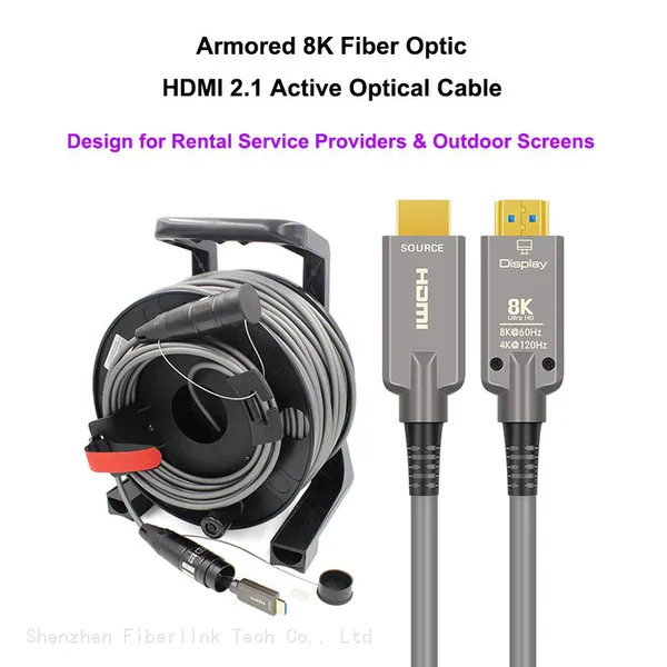 150-метровный бронированный активный оптоволоконный кабель HDMI 2.1 8K на катушке Roxton PCD310