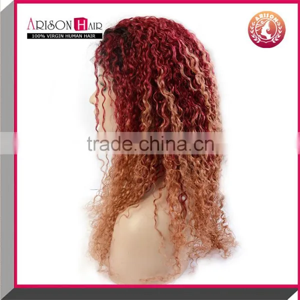 Unprocessed Remy Virgin Peruvian Human Hair Ombre Color Lace Front Wig photo-2