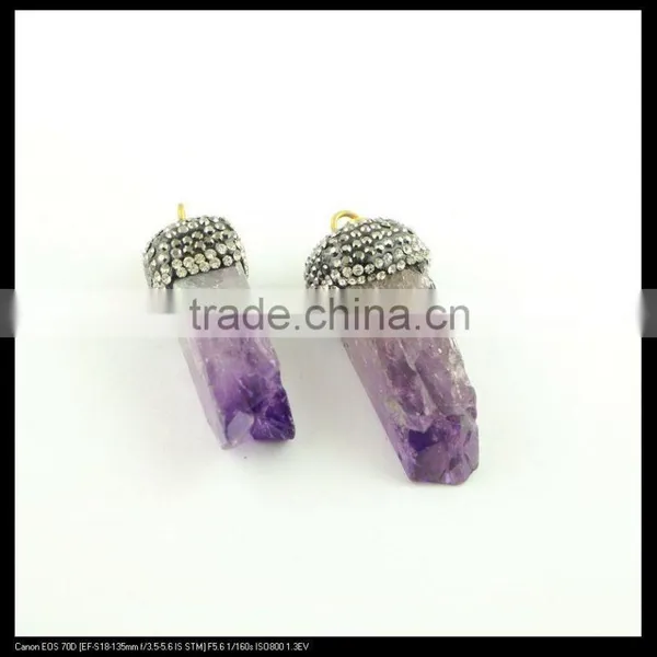 LFD-0087P ~ Wholesale Natural Amethyst Druzy Drusy Pendant Pave Crystal Rhinestone Cap Charm Pendants Necklace Jewelry Finding photo-5