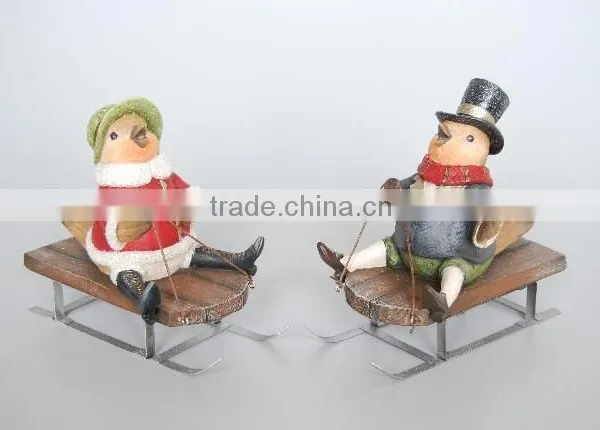 Ceramic sled bird double decorations