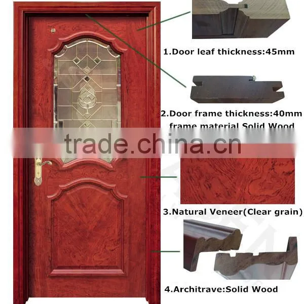 100% Solid Wood Dampproof Art Glass Insert Door for Bathroom photo-2