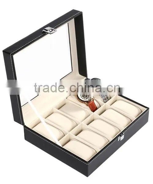 New HOMDOX Synthetic Leather Glass Window 10 Slots Watch Storage Display Box Jewelry Case Black OS004749 photo-2