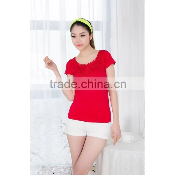 2015 Girls Seamless Fashion Short Sleeves With Lace on Front Neck photo-3