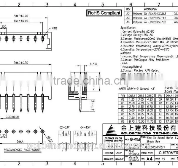 1.25mm Pitch 2 ~ 15 Pin Available Wire to Board DIP 3 Pin Connector photo-6