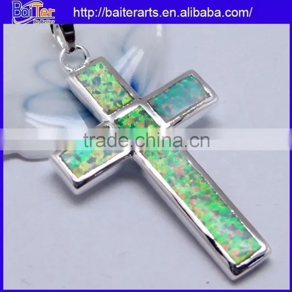 Fashion White Fire Opal Inlay Cheap Wholesale Cross Pendant Bulk Sale photo-2