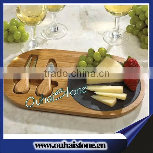 Slate Cheese Board Bamboo Holder Cheese Knives Set