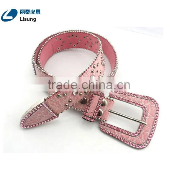 Western Cowgirl Pink Crocodile Leather Rhinestone Diamond Studded Chain Belt photo-4