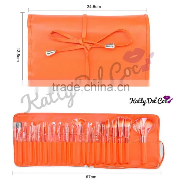 Best Quality Fresh Orange 24pcs Make up Brushes Wood Factory Directly photo-3