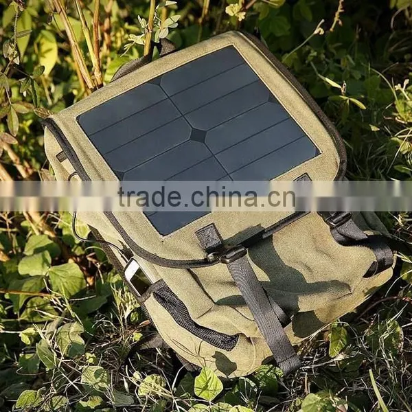 Brown Nylon Solar Chargeable Backpack Solar Panel Bag photo-6