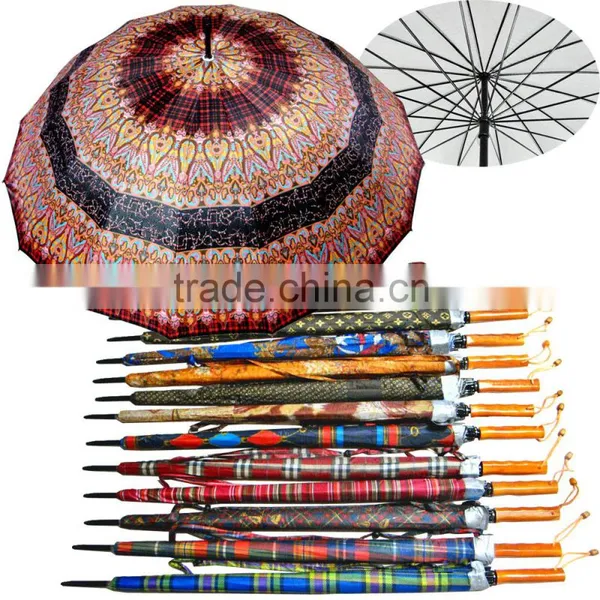 2016 Cheap Silver Printed Golf 16k 24k Wooden Handle Nigeria Wholesale Umbrella photo-2