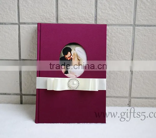Elegant Red Violet Silk Covor Wedding Guest Book With You Own Photo photo-2