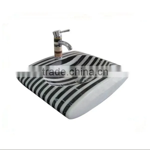 Polished Black and White Marble Mosaic Sink photo-3