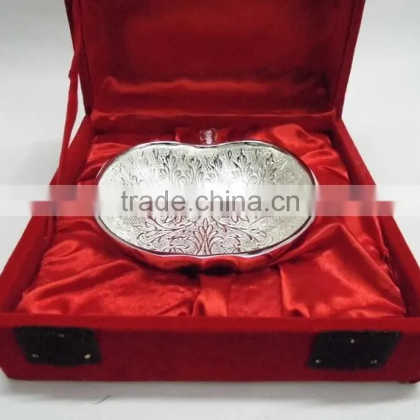 Handmade Silver Plated Indian Brass Decorative Bowl With Embossing Designs photo-2