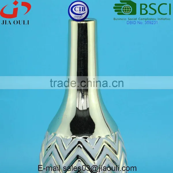 Tall Wave Patterned Electroplating Copper/gold Bowling Shape Ceramic Vase photo-3